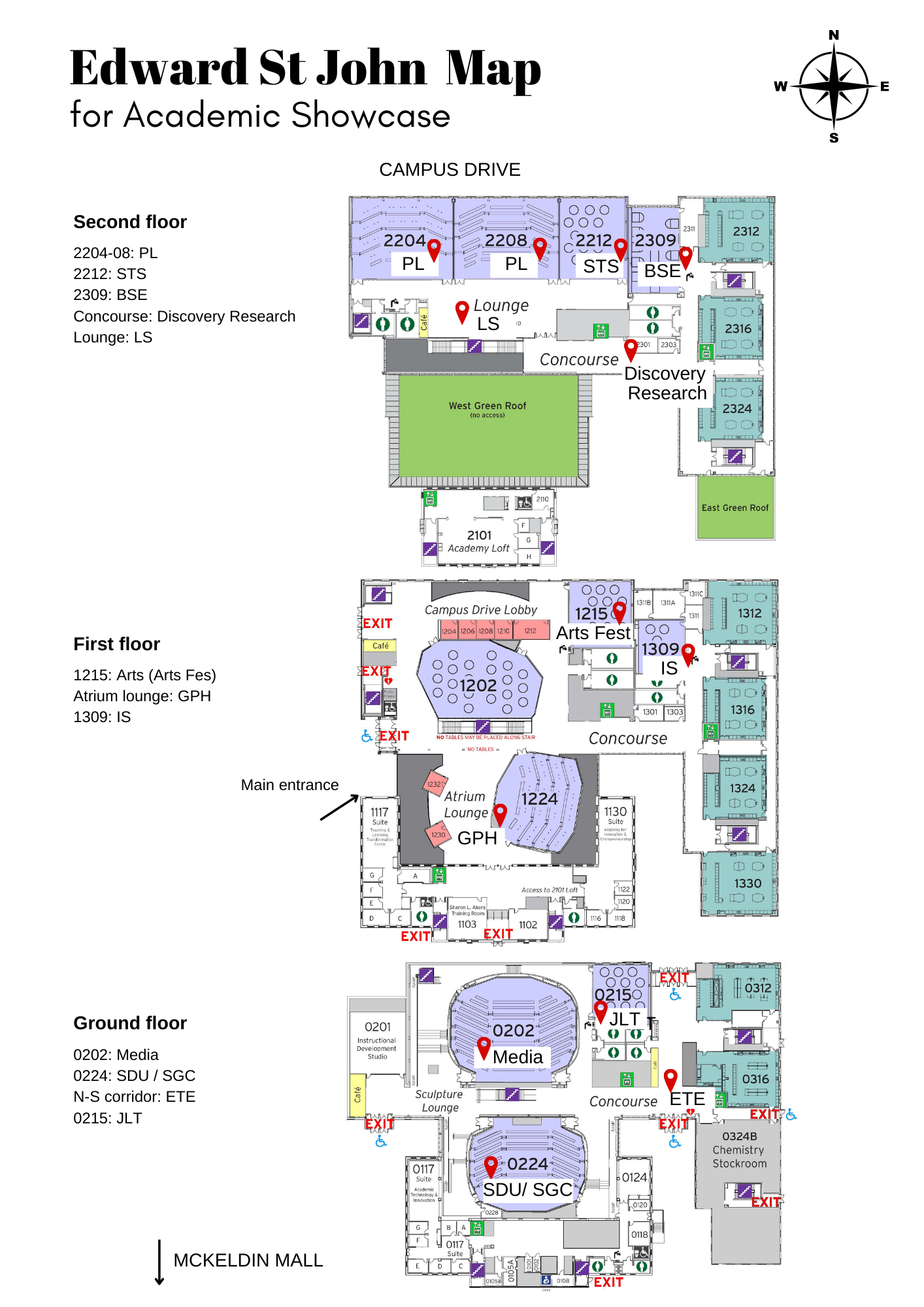 map of Edward St. John building with room assignments
