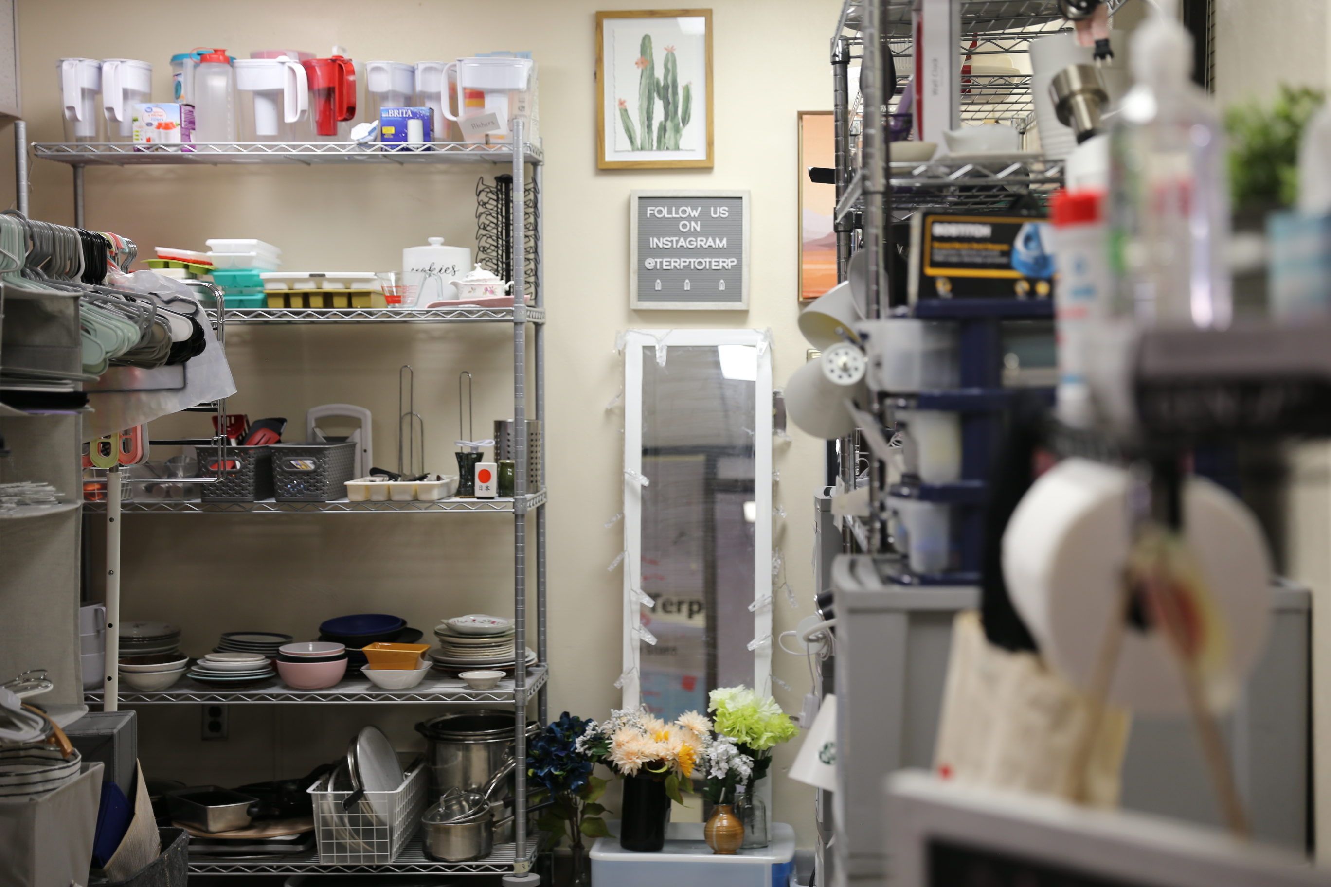 shelves full of household items