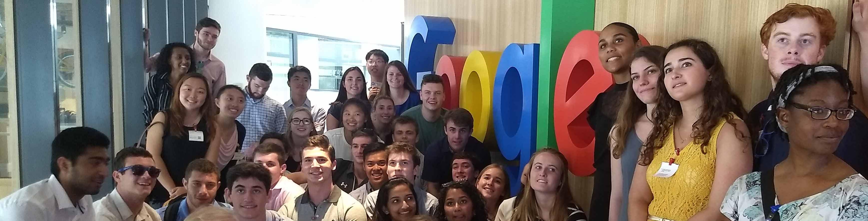 BSE students pose in front of Google sign