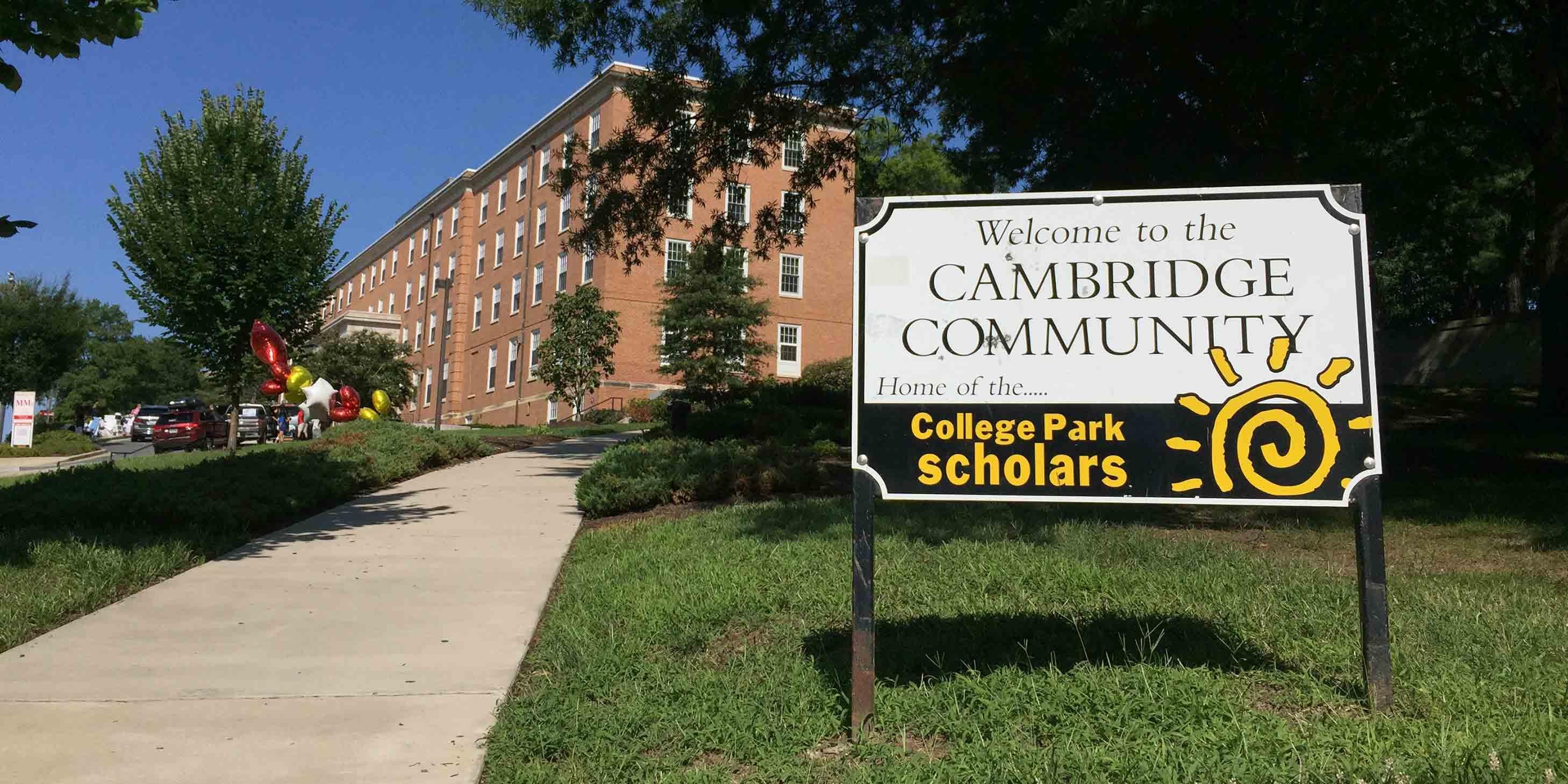 Cambridge Community sign and residence hall