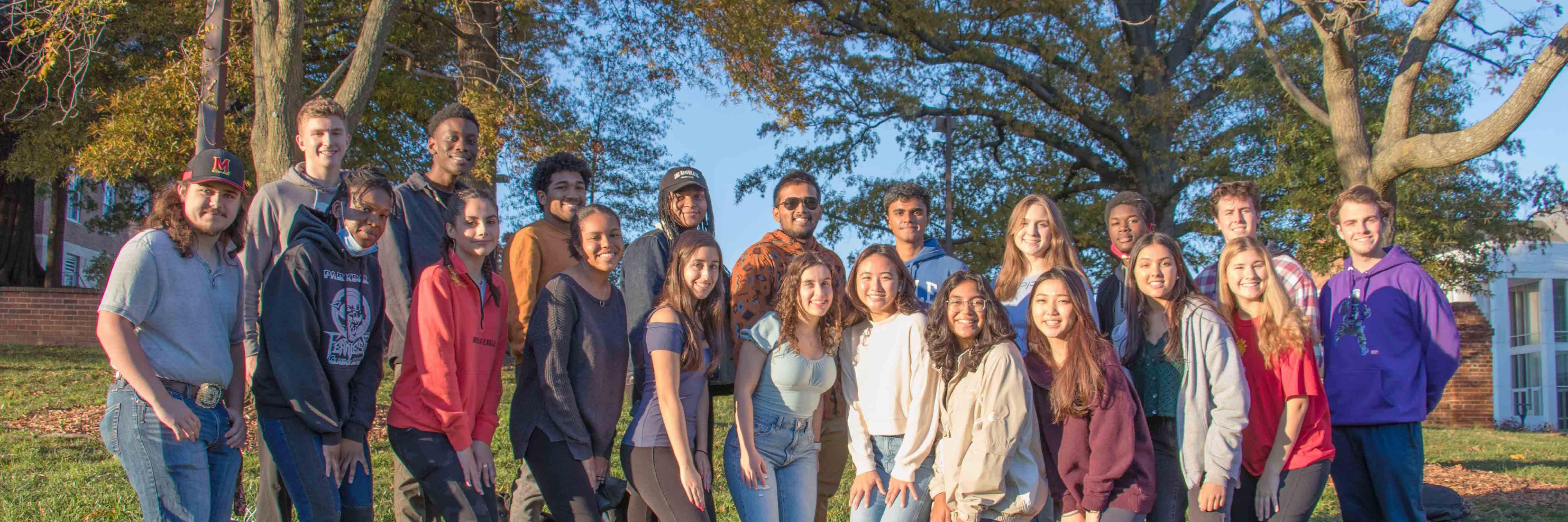 Student Advisory Board pose in two rows on McKeldin Mall