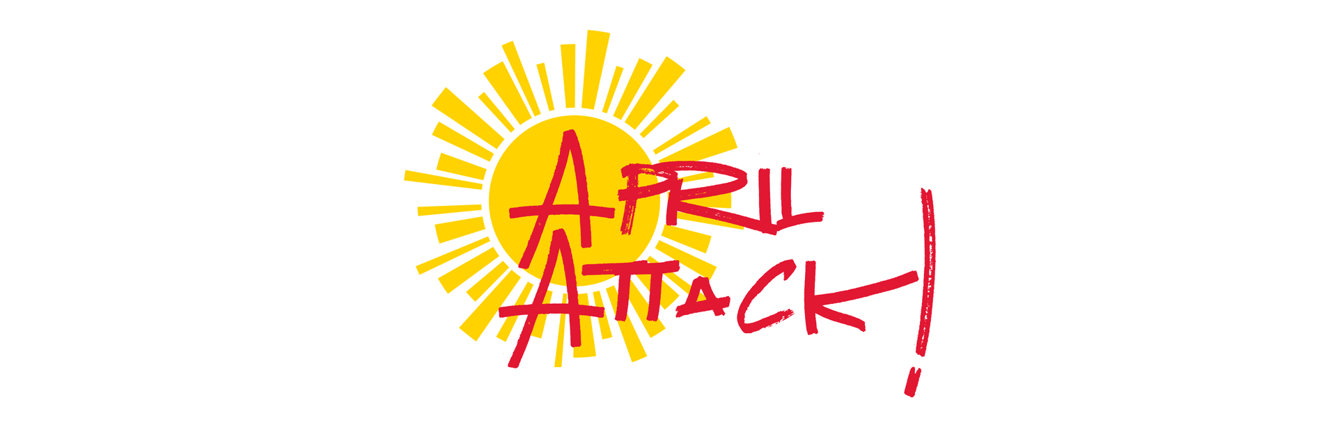 april attack! in red in front of yellow sun logo