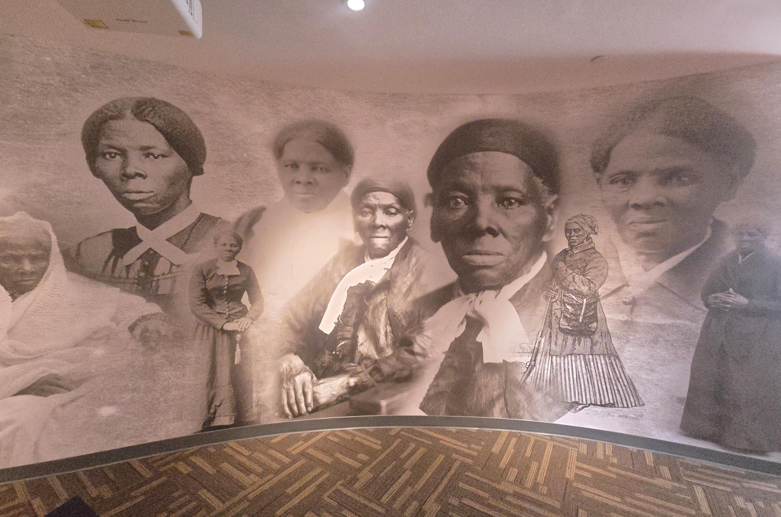 black and white photos of Harriet Tubman at various ages